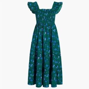 Hill House Ellie Nap Dress Emerald Space Floral Midi Rare Green Blue Size Xxs